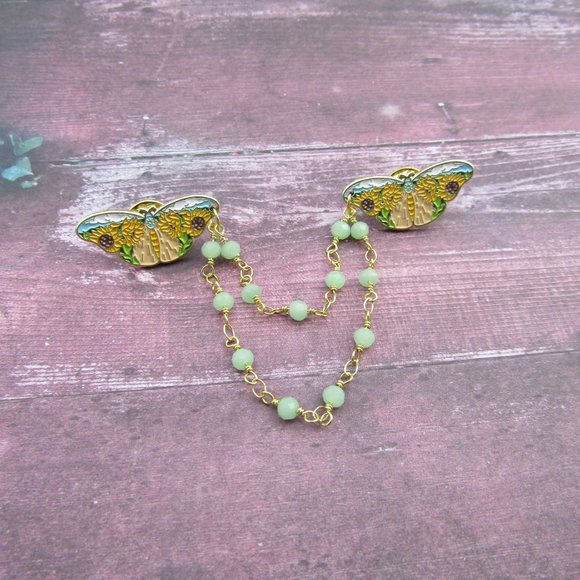 Sunflower Butterfly Moth Retro Inspired 1950s Pinup Cape Clip Sweater Clips - Picture 3 of 6